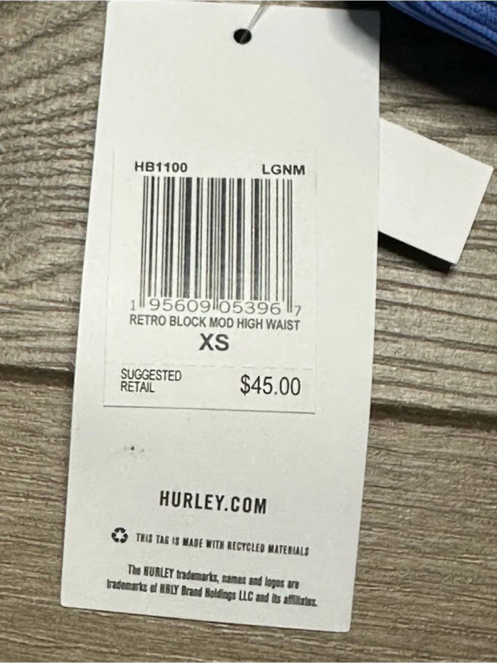 Hurley Retro Block Mod High Waist Bikini Bottom Blue Size XS